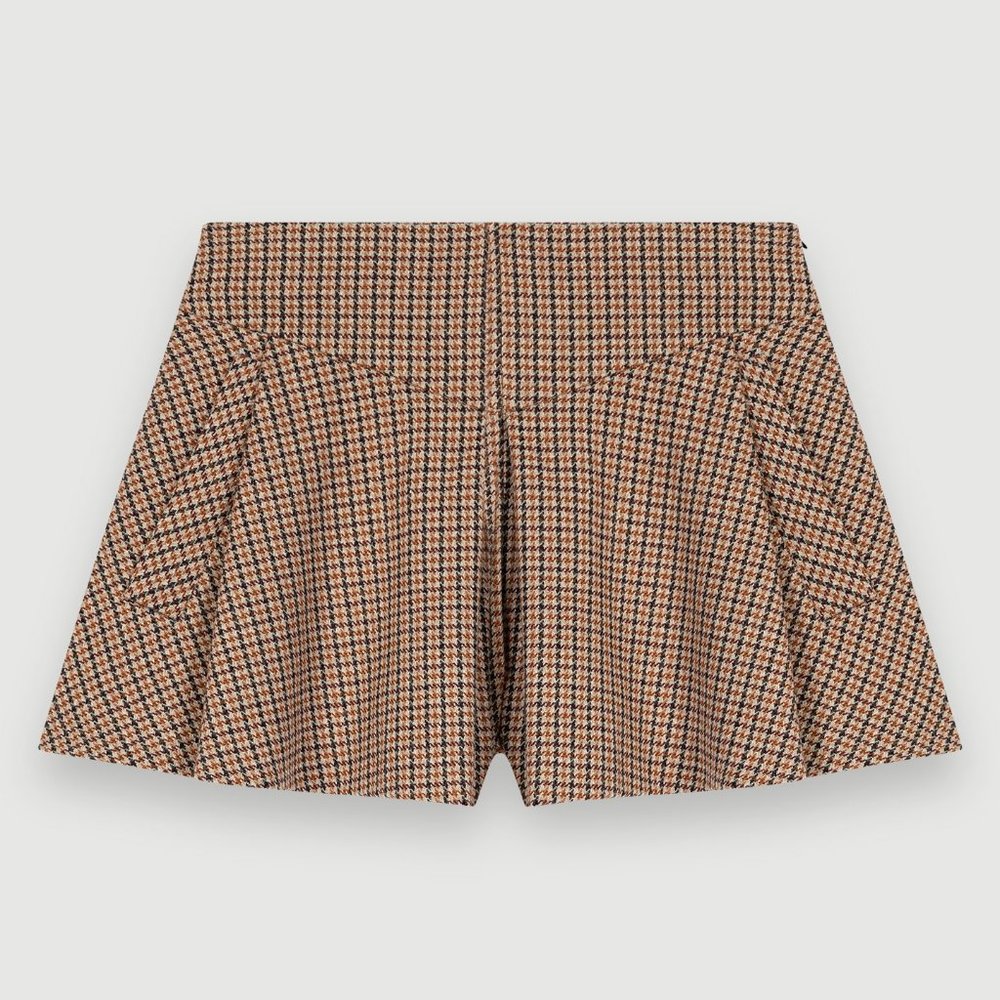 Maje Houndstooth Camel Skirt-Style Shorts - Picture 6 of 10